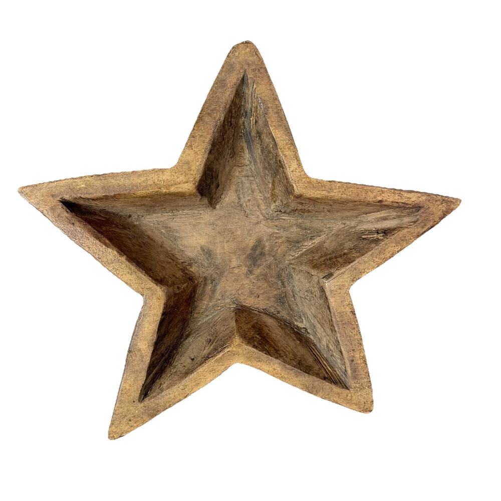 Carved Wooden Star Dough Bowl Primitive Wood Rustic Home Decor 12"
